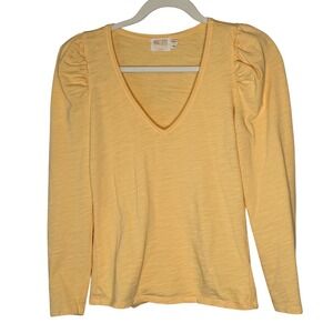 NATION LTD Saige Yellow Puff Sleeve‎ V Neck Cotton T Shirt Top Women's XS Peru